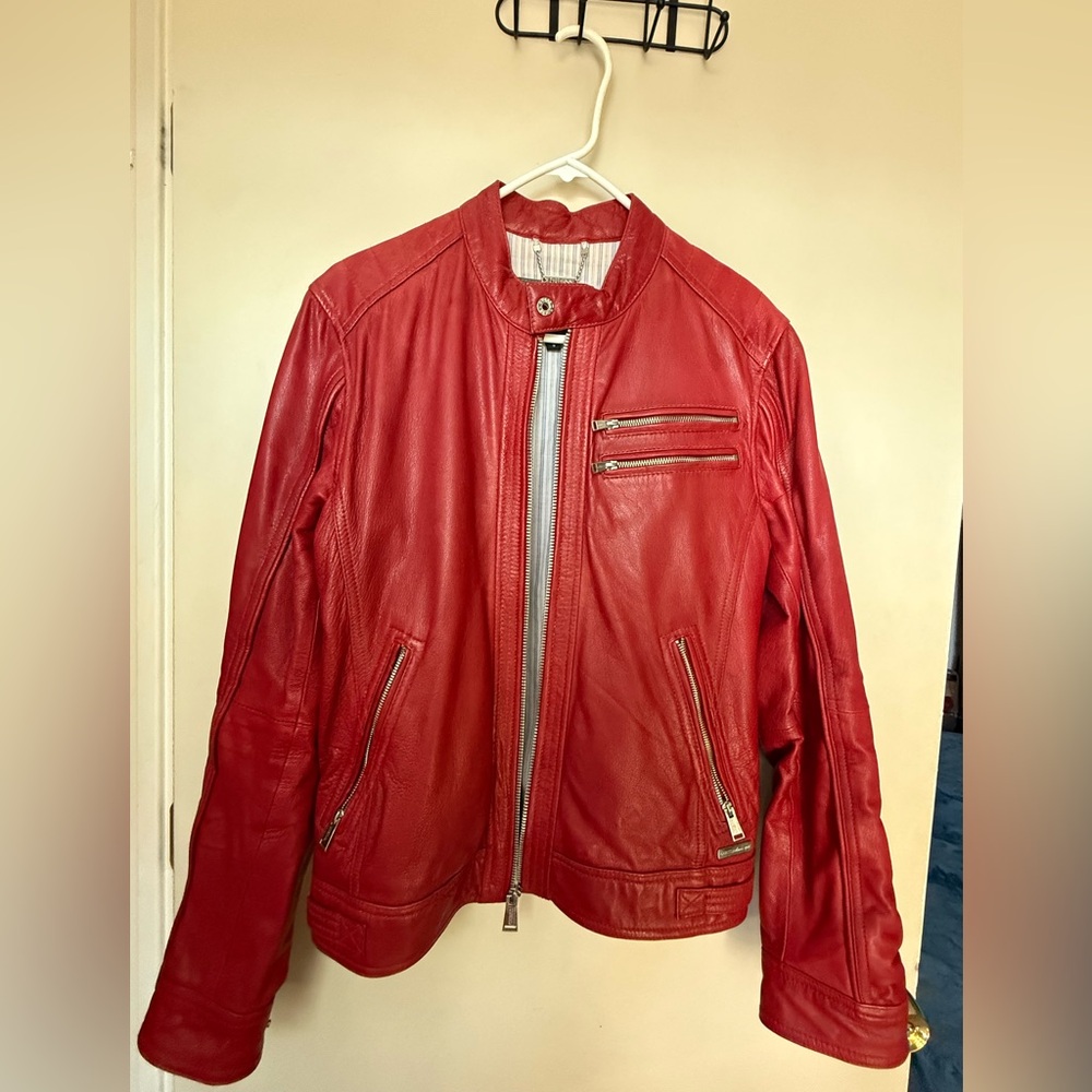 Guess Red Men's Leather Jacket